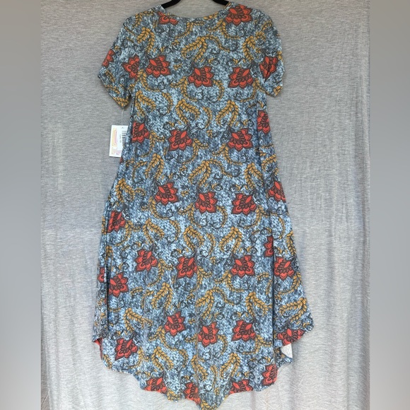 Brand New LuLaRoe XS Grey-Blue with Orange, Black & Goldenrod Floral Carly Dress - Picture 2 of 8